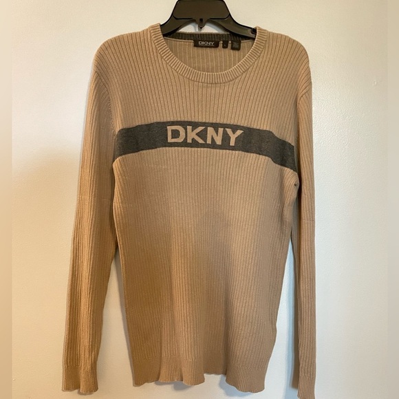 DKNY BEIGE Ribbed 100% Cotton Sweater Size Large - Picture 3 of 13